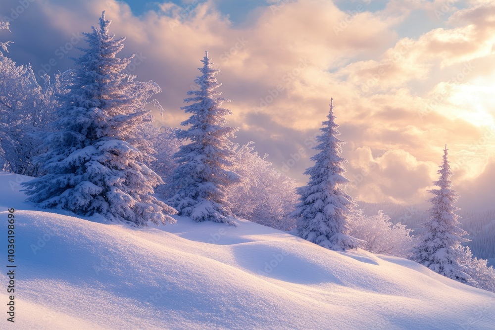Beautiful landscape with snow covered fir trees and snowdrifts.Merry Christmas and happy New Year greeting background with copy-space.Winter fairytale , ai Beautiful landscape with snow covered fir trees and snowdrifts.Merry Christmas and happy New Year greeting background with copy-space.Winter fairytale , ai