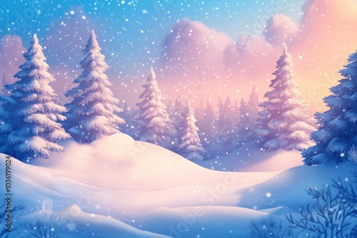 Beautiful landscape with snow covered fir trees and snowdrifts.Merry Christmas and happy New Year greeting background with copy-space.Winter fairytale , ai