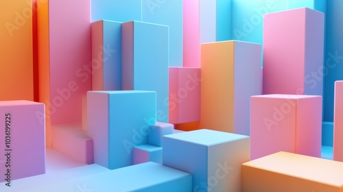 Abstract background with colorful geometric shapes in pink, blue, and orange.