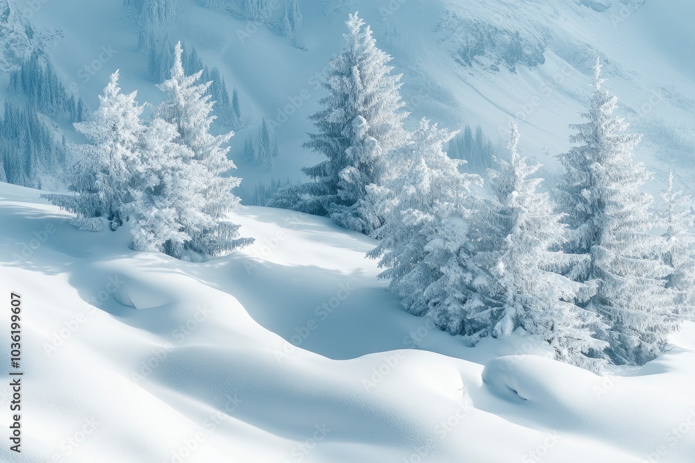 Beautiful landscape with snow covered fir trees and snowdrifts.Merry Christmas and happy New Year greeting background with copy-space.Winter fairytale , ai Beautiful landscape with snow covered fir trees and snowdrifts.Merry Christmas and happy New Year greeting background with copy-space.Winter fairytale , ai