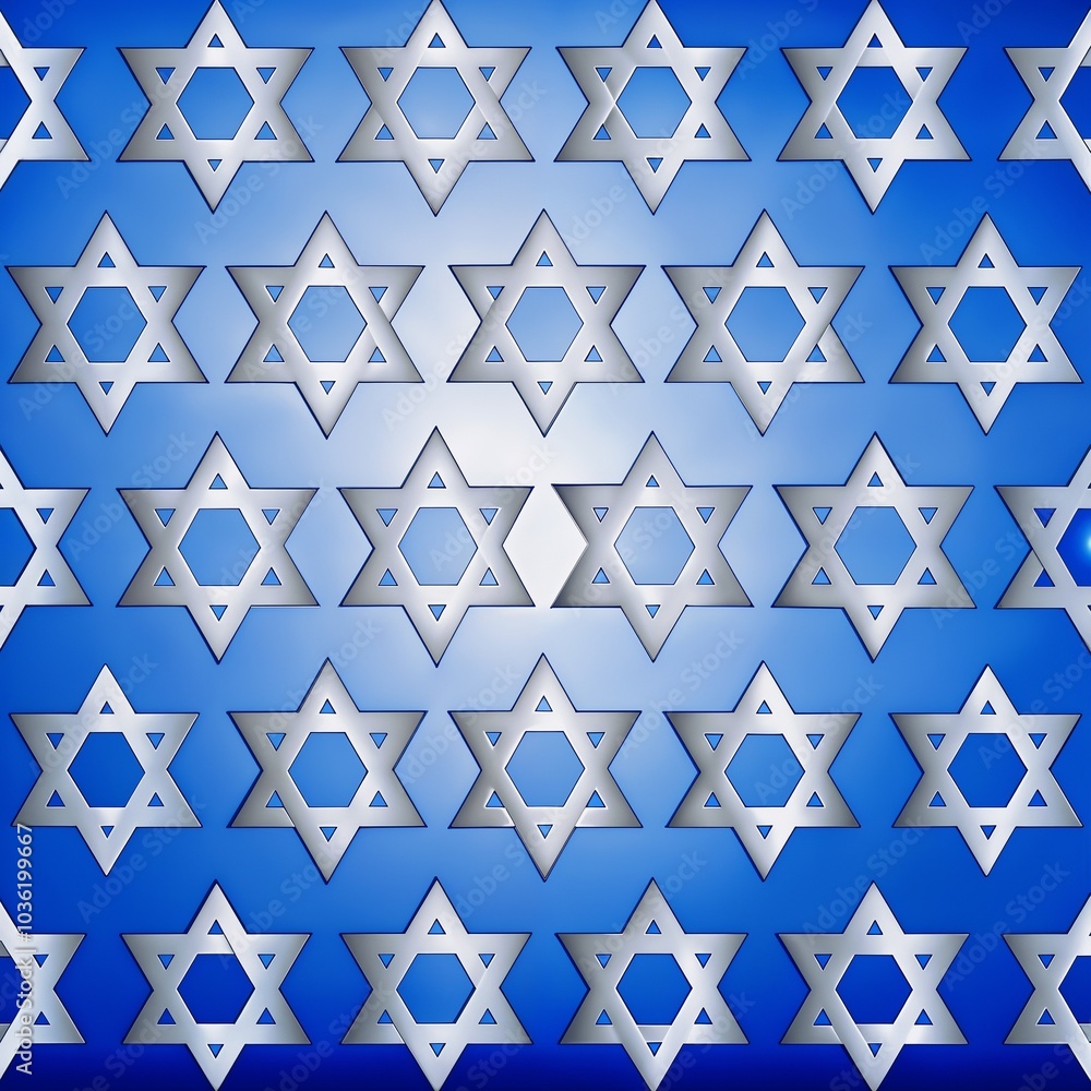 Silver Star of David Pattern on Gradient Blue Background
Silver Star of David Pattern on Gradient Blue Background