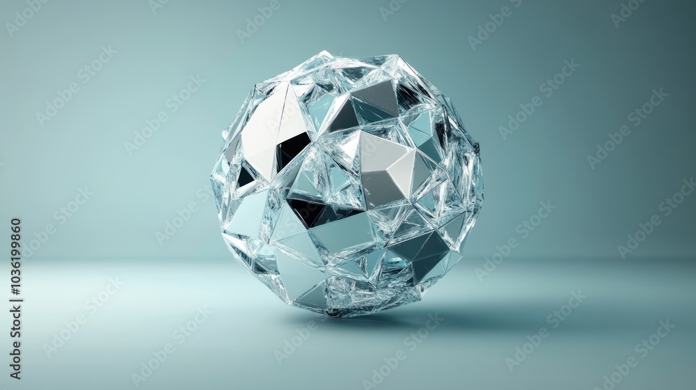 Abstract shiny, silver, geometric sphere with sharp edges on a blue background. Abstract shiny, silver, geometric sphere with sharp edges on a blue background.
