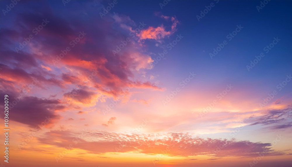 Breathtaking sunset sky with a gradient of orange, pink, and blue hues. Background photos for banners, posters and wallpapers. Breathtaking sunset sky with a gradient of orange, pink, and blue hues. Background photos for banners, posters and wallpapers.