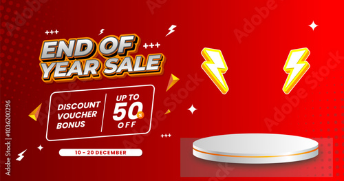 End of year promo banner with podium on red background