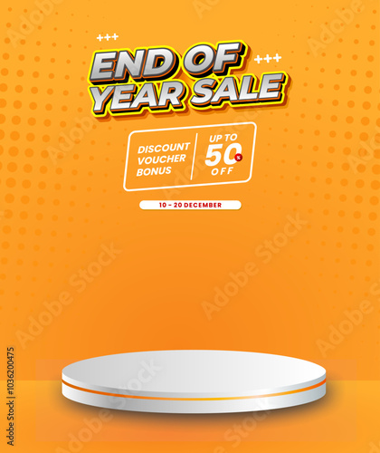 End of year promo banner with orange background podium