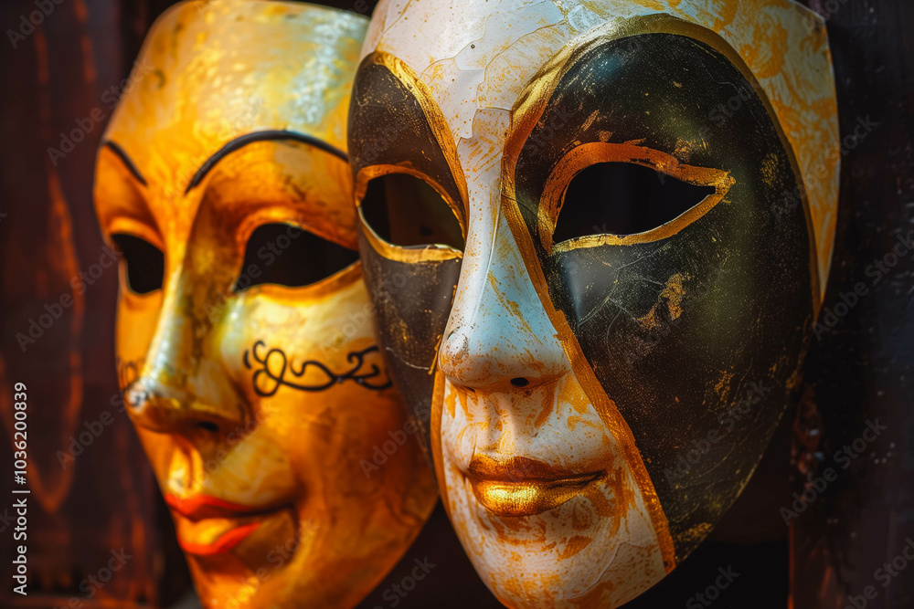 Masks with theatre concept. Theatre performance mask. Masks with theatre concept. Theatre performance mask.