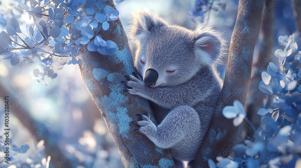 3D Cute Baby Koala Snuggled in a Pastel Blue Blanket 3D Cute Baby Koala Snuggled in a Pastel Blue Blanket