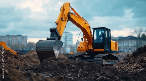 Wallpaper Mural Excavator at Construction Site under Cloudy Sky Torontodigital.ca