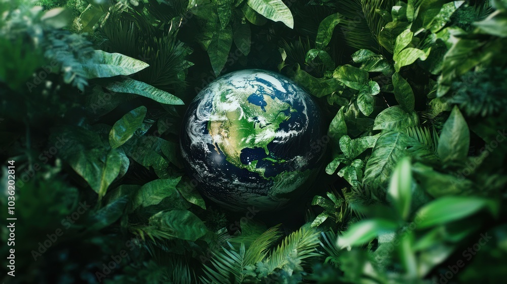 A globe surrounded by lush greenery, symbolizing nature and environmental awareness. A globe surrounded by lush greenery, symbolizing nature and environmental awareness.