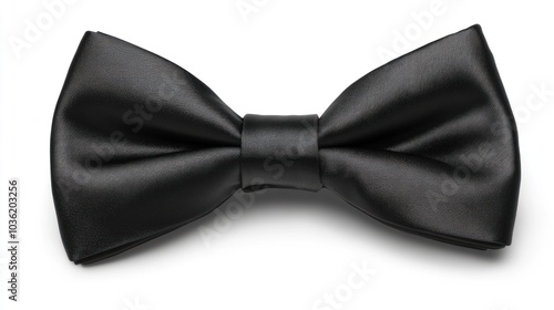 A classic black bow tie, often worn for formal occasions and events.