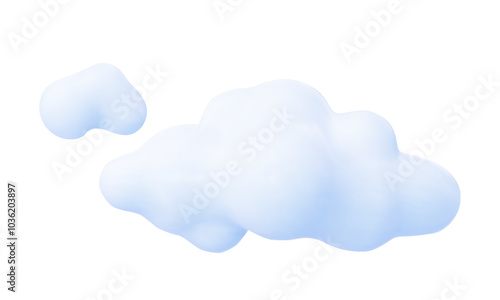 3d cloud in kawaii style.  Cute clouds in bubble shape.