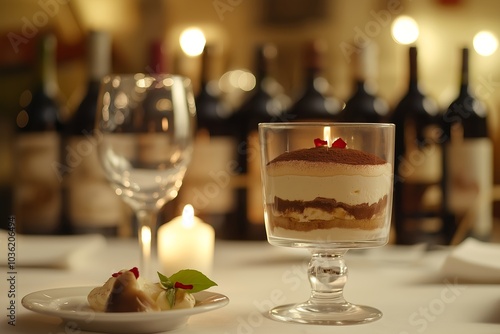 Wallpaper Mural A Creamy Tiramisu in a Glass Dish, Served at a Romantic Candle-lit Italian Restaurant, Dessert Food Photography, Dessert Menu Style Photo Image Torontodigital.ca