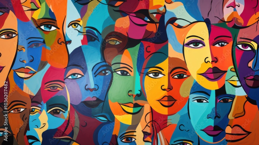 A vibrant collage of colorful faces representing diversity and artistic expression, showcasing a tapestry of human emotion. A vibrant collage of colorful faces representing diversity and artistic expression, showcasing a tapestry of human emotion.