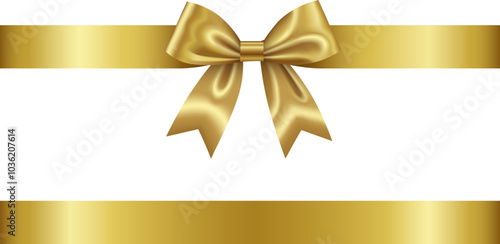 gold bow with ribbon. golden bow and ribbon for christmas and birthday decorations	