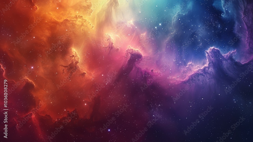 Naklejka premium Colorful nebula and starry sky, with magical colors and cosmic dust