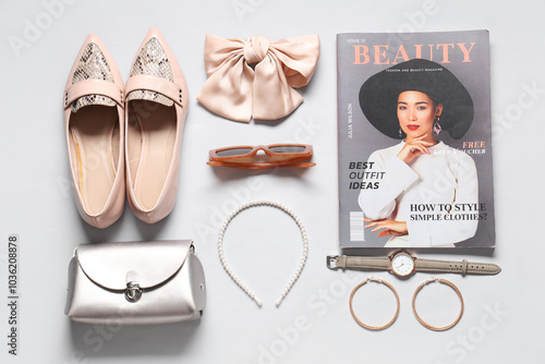 Stylish bag, magazine and a...