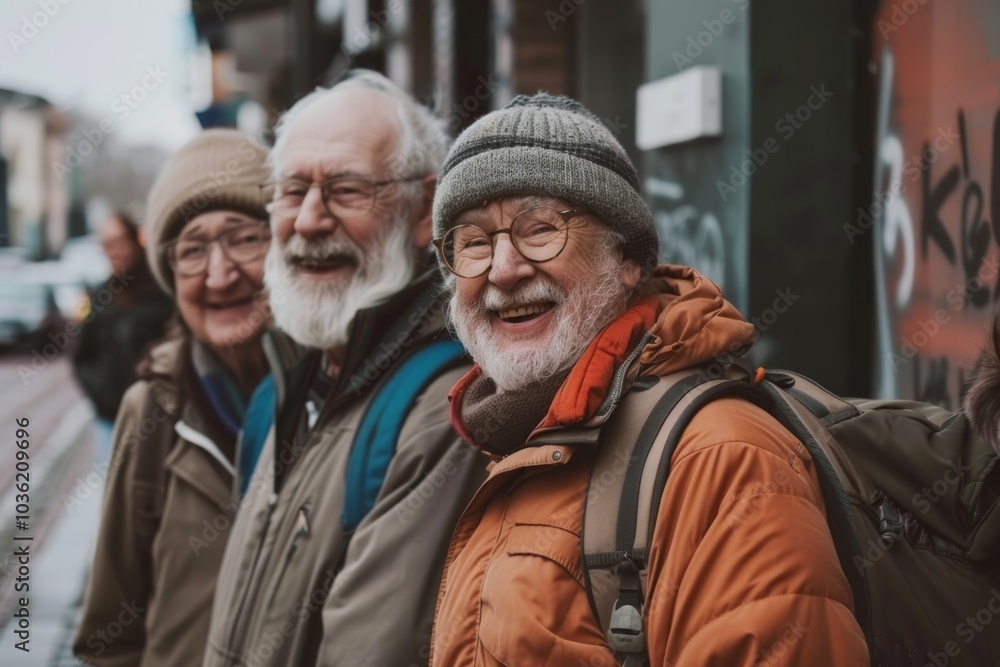 Group of senior friends walking in the city. Elderly people lifestyle concept. Group of senior friends walking in the city. Elderly people lifestyle concept.