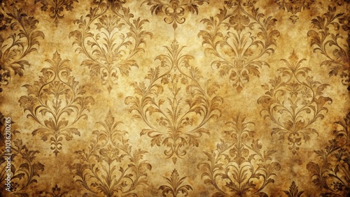 Seamless golden damask pattern on parchment background, creating a vintage and elegant design