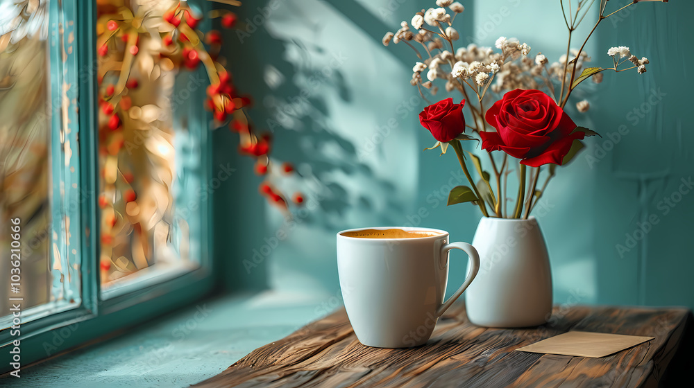 cup of coffee and flowers Generated AI cup of coffee and flowers Generated AI