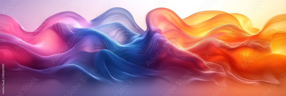 Fototapeta premium Abstract Wavy Form with Vivid Hues of Pink, Blue, and Orange