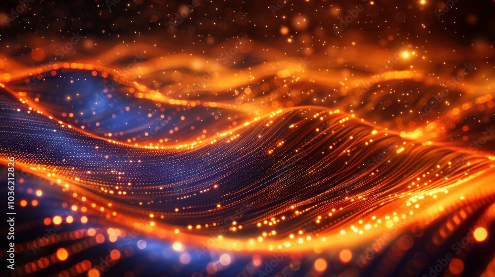 Fototapeta premium Flowing dots wave, abstract particle technology, hi-tech background for flyers and brochures