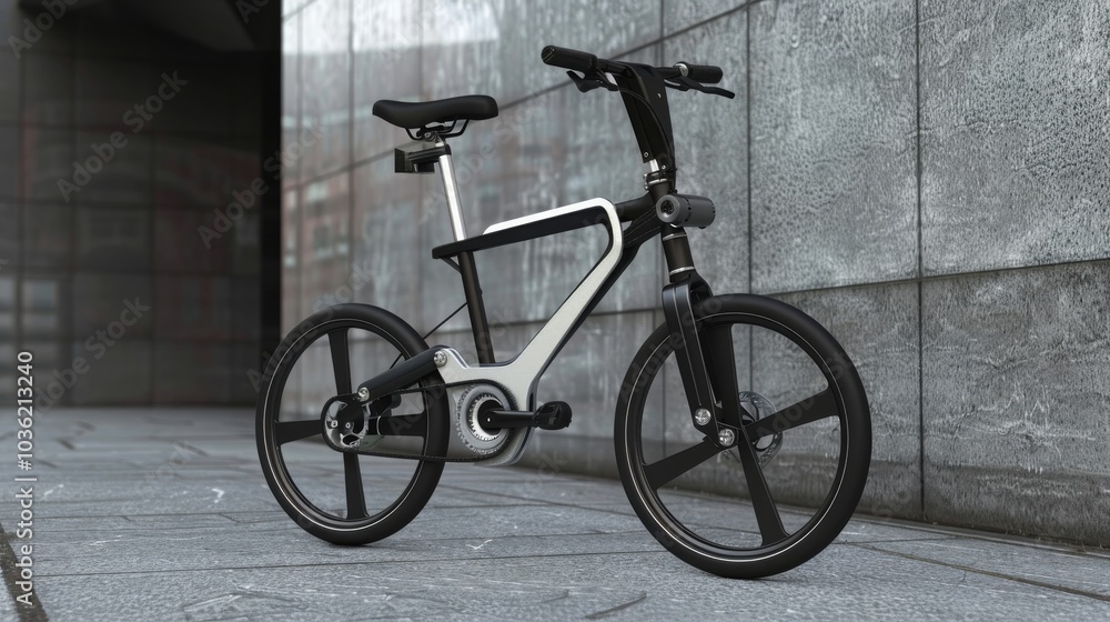 A sleek, modern electric bike parked against a concrete wall. A sleek, modern electric bike parked against a concrete wall.