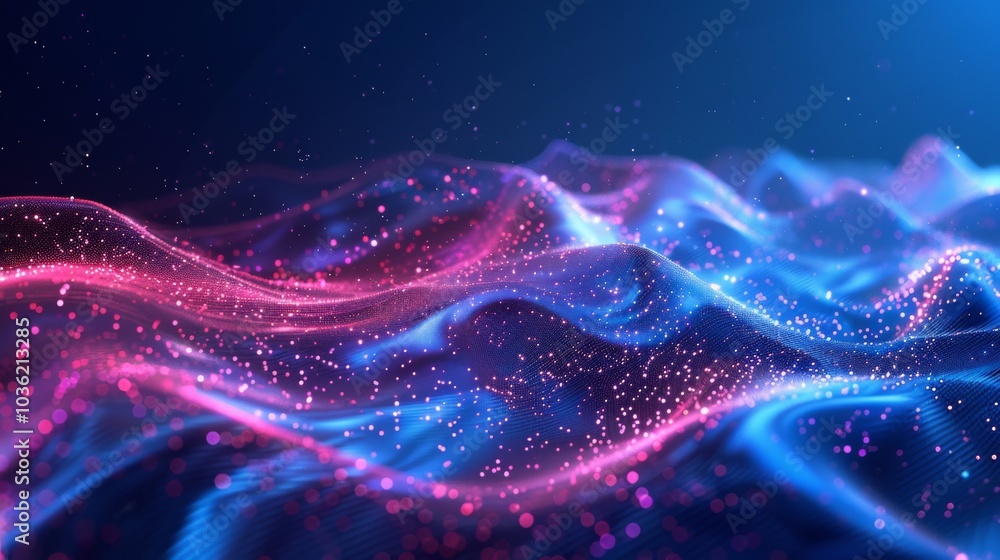 Flowing dots wave, abstract particle technology, hi-tech background for flyers and brochures Flowing dots wave, abstract particle technology, hi-tech background for flyers and brochures