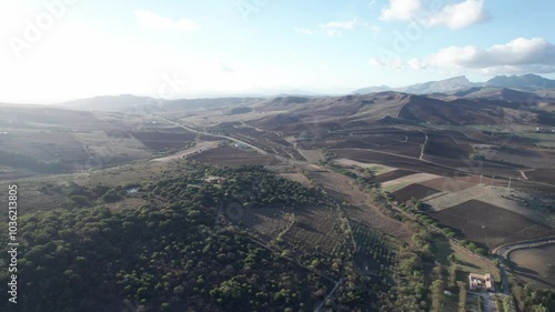 View from the top of the hill, Panorama of the countryside in the morning