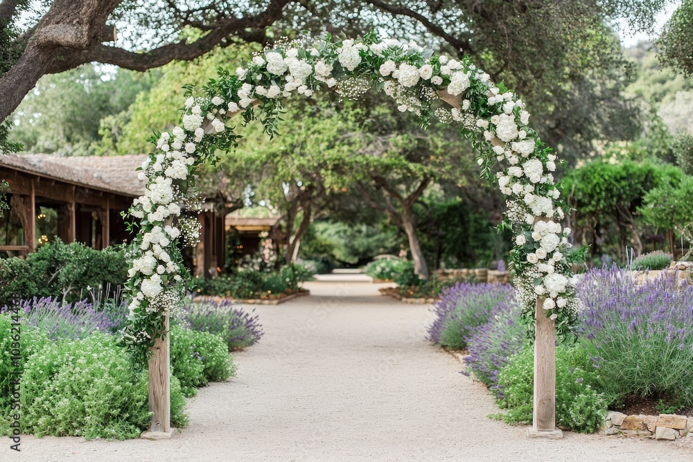 White Flower Archway Leading to Garden Path White Flower Archway Leading to Garden Path