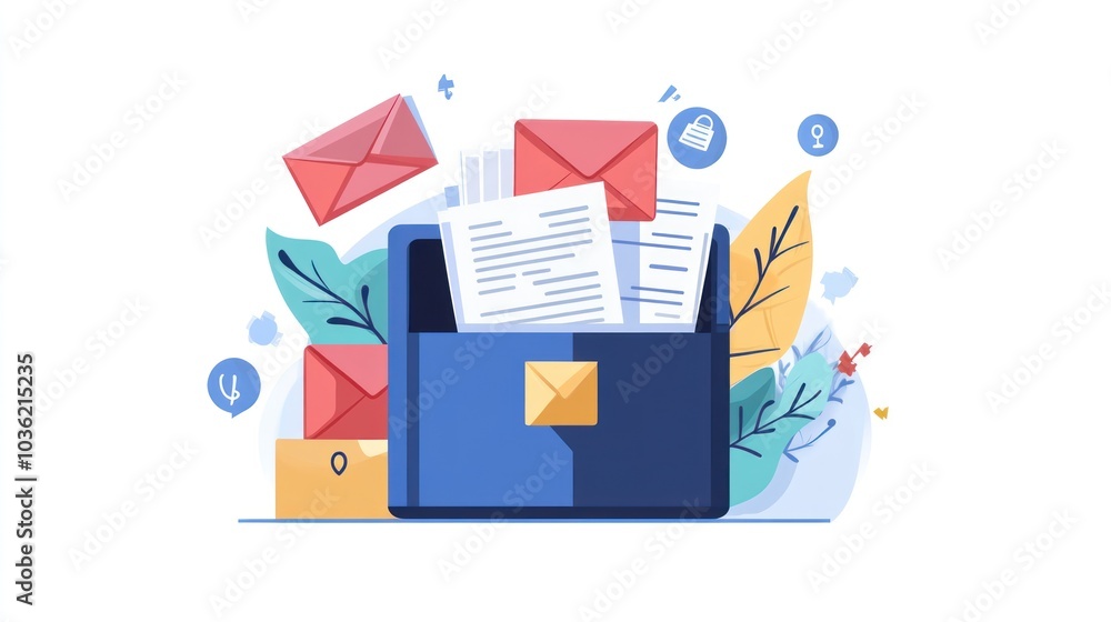 A digital illustration of a briefcase overflowing with letters and documents. A digital illustration of a briefcase overflowing with letters and documents.