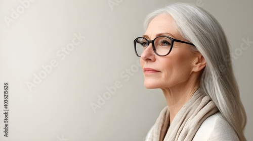 Senior woman in everyday attire, showing aging features such as sagging skin and hunched posture, evolving into a rejuvenated, youthful figure