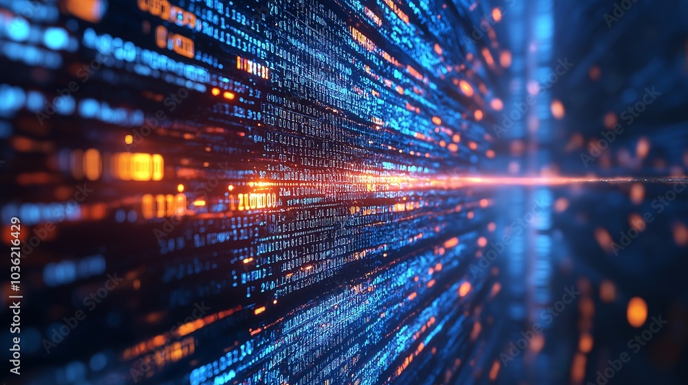 Fototapeta premium In a server space, all kinds of codes are flying