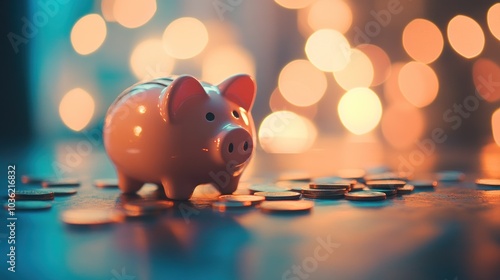 A piggy bank surrounded by coins, symbolizing savings and financial planning.