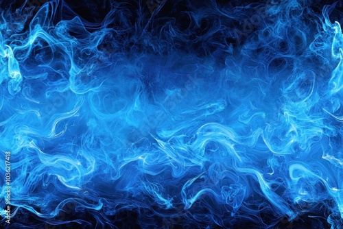 Abstract Blue Swirling Smoke on Black Background