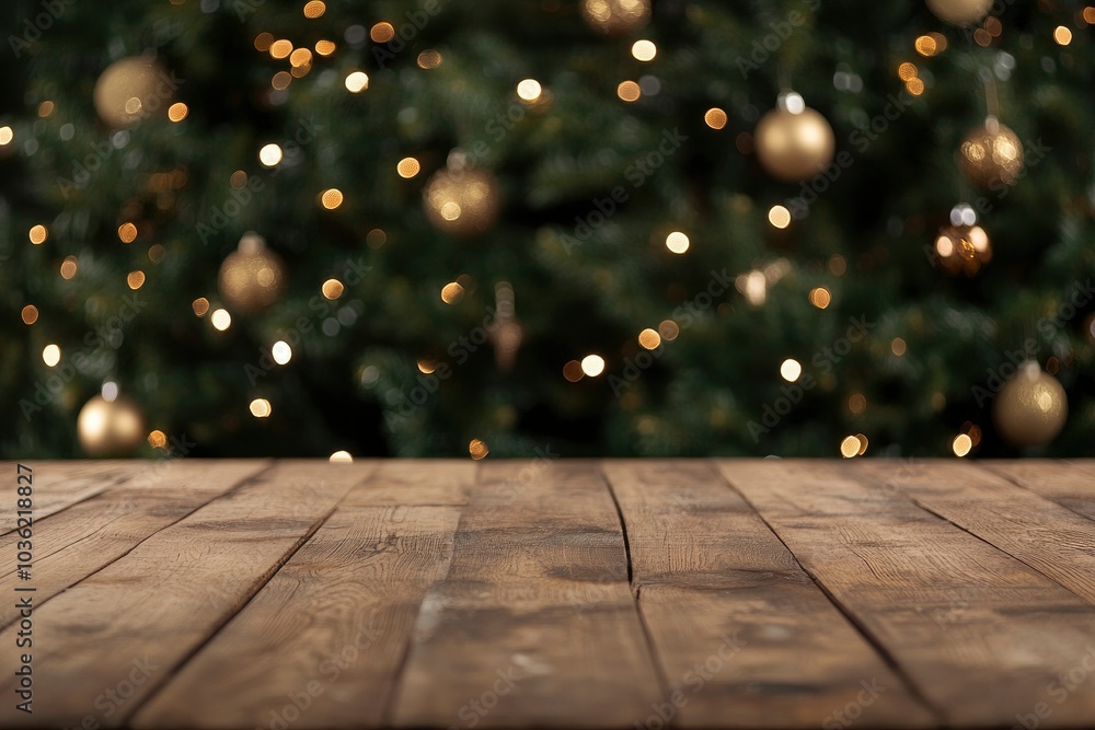 Empty table in front of christmas tree with decoration background, ai Empty table in front of christmas tree with decoration background, ai