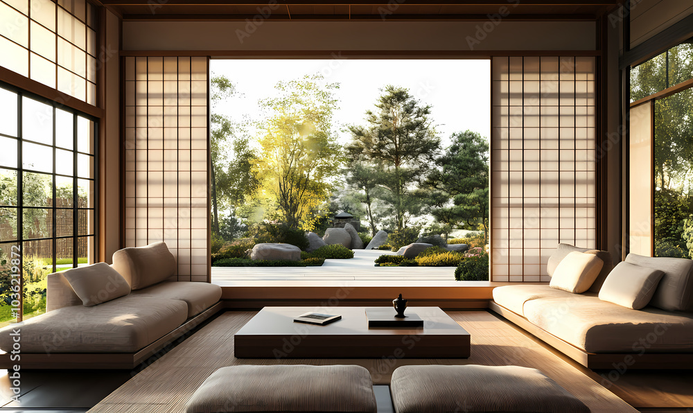 Minimalist interior design of modern living room. Stylish modern room featuring a pink armchair, abstract orange wall art and minimalist decor with natural light Minimalist interior design of modern living room. Stylish modern room featuring a pink armchair, abstract orange wall art and minimalist decor with natural light