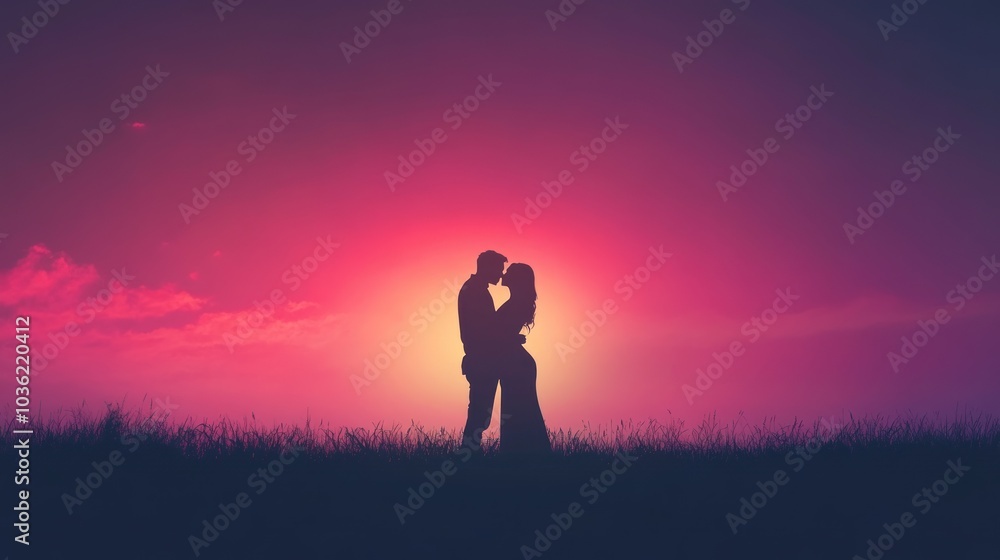 A romantic silhouette of a couple embracing at sunset, symbolizing love and connection. A romantic silhouette of a couple embracing at sunset, symbolizing love and connection.