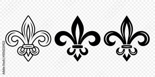 Vector Vintage White and Black Fleur De Lis Icon Set Isolated. Heraldic Lily, Retro Design Element. Vector Illustration