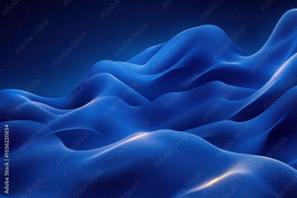 Abstract Blue Wavy Landscape with Stars Abstract Blue Wavy Landscape with Stars