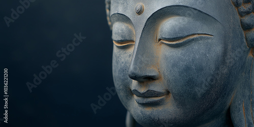 Stone buddha face statue is expressing peace and serenity