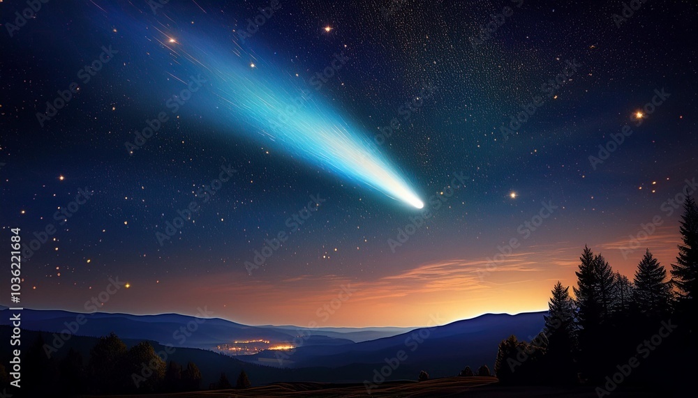 Comet in the night sky on a starry night illustration. Comet in the night sky on a starry night illustration.