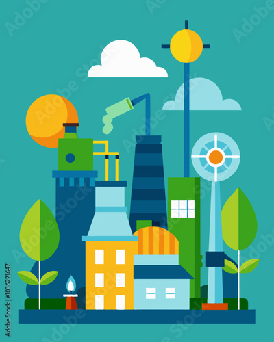 An energy company using the term clean energy to describe their operations but failing to mention their reliance on fossil fuels and lack of investment in renewable energy sources.. Vector
