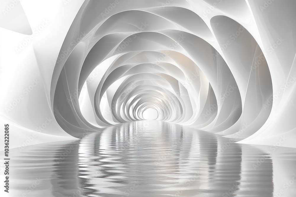Obraz premium Abstract White Curved Tunnel with Water Reflection