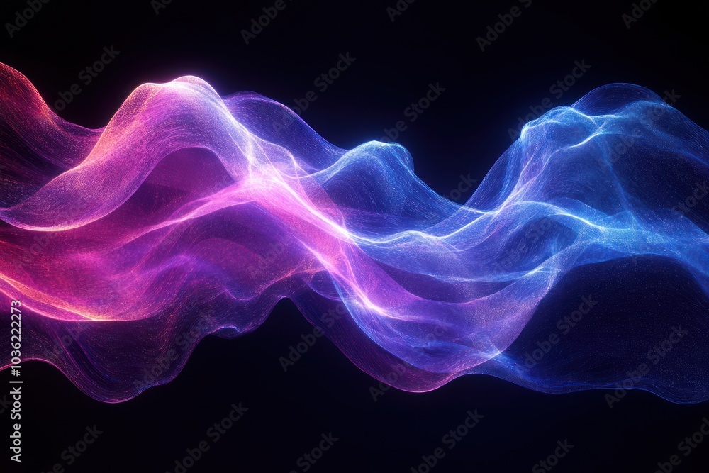 Abstract Wavy Pattern of Pink and Blue Glowing Lines on a Black Background Abstract Wavy Pattern of Pink and Blue Glowing Lines on a Black Background