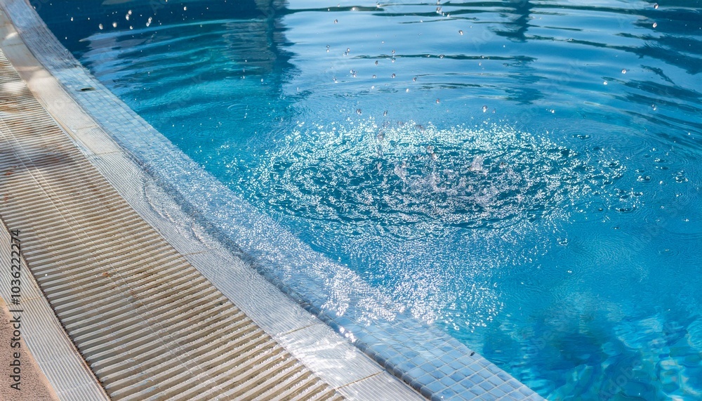 Obraz premium 수영자에 떨어지는 물방울과 흩어지는 파문