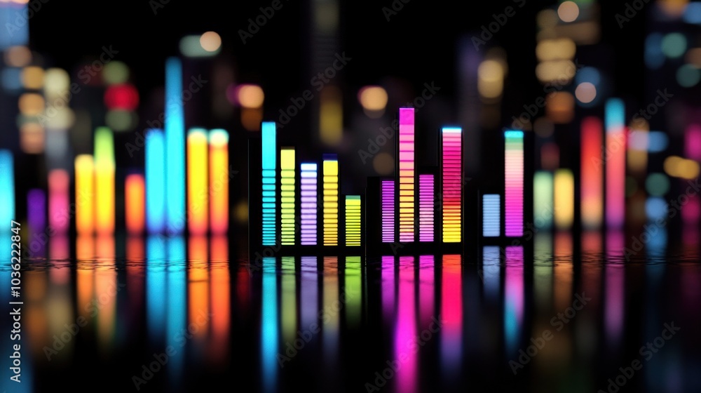 Colorful Audio Equalizer in City Lights Colorful Audio Equalizer in City Lights