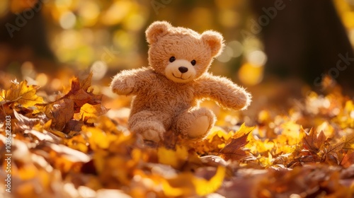 Teddy Bear in Autumn Leaves