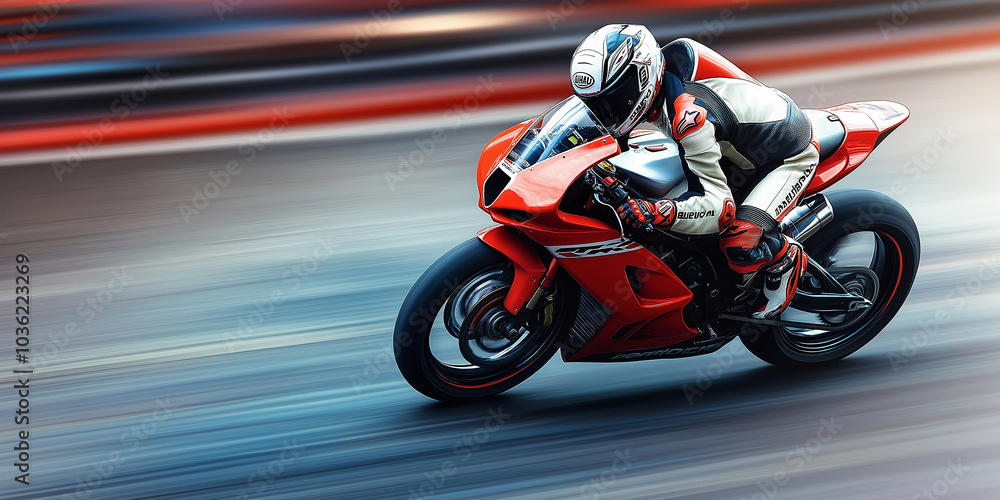 Fototapeta premium Professional motorcycle racer speeding on a racetrack