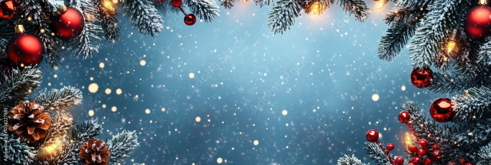 Merry Christmas and Happy Holidays greeting card, frame, banner. New Year. Noel. Snow christmas tree light background. Winter xmas holiday theme. Flat lay , ai Merry Christmas and Happy Holidays greeting card, frame, banner. New Year. Noel. Snow christmas tree light background. Winter xmas holiday theme. Flat lay , ai