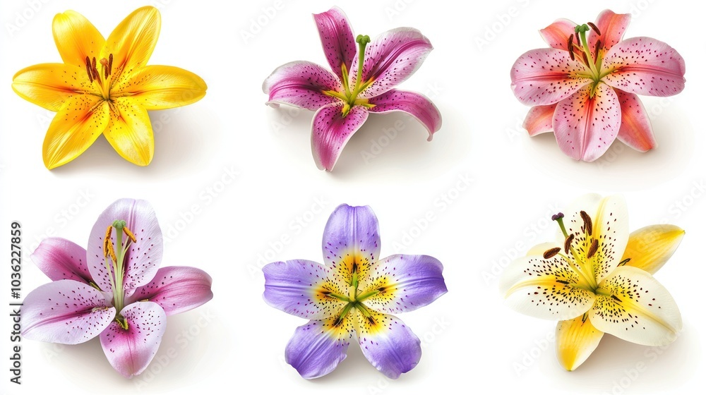 Six Lily Flowers with Different Colors and Patterns Six Lily Flowers with Different Colors and Patterns